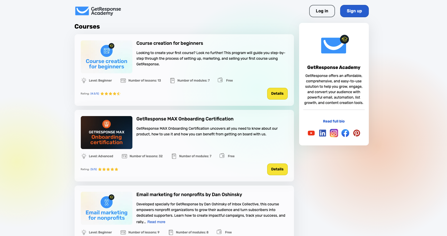 GetResponse creatore profile